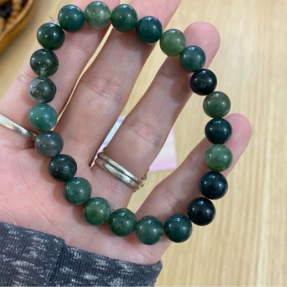 Genuine moss agate crystal bracelet // handmade // 7” bracelet - Picture 2 of 3